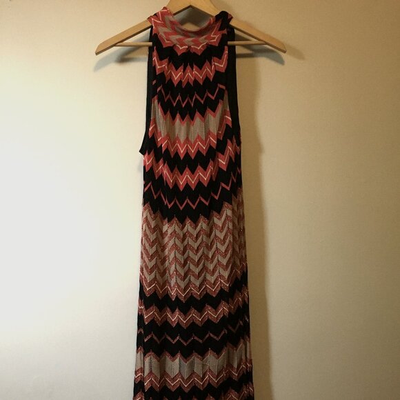 Hale Bob Zigzag Halter Neck Tassel Tie Up Pleated Designer Dress - Picture 1 of 16